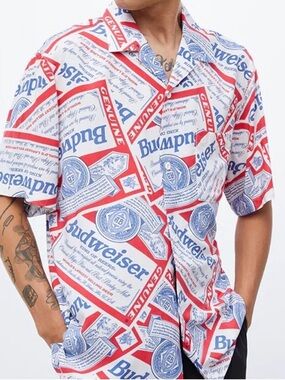 Pacsun x Budweiser Label College Camp Shirt Men’s Size M